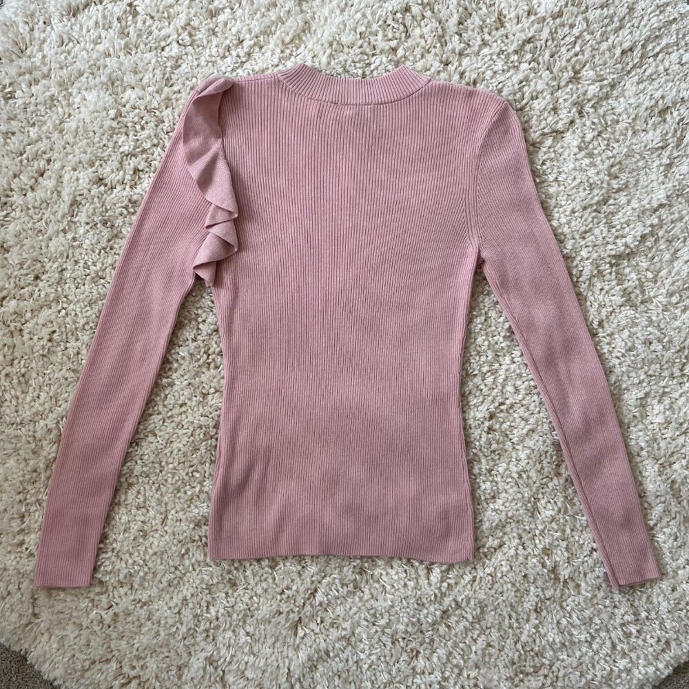 Ted Baker Womens Dixiiy Ruffled-Shoulder Long Sleeve Sweater Pale Pink Size 2 - Picture 2 of 4